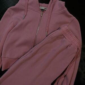 Fashion Nova Dusty Pink Zip Hoodie & Jogger Set